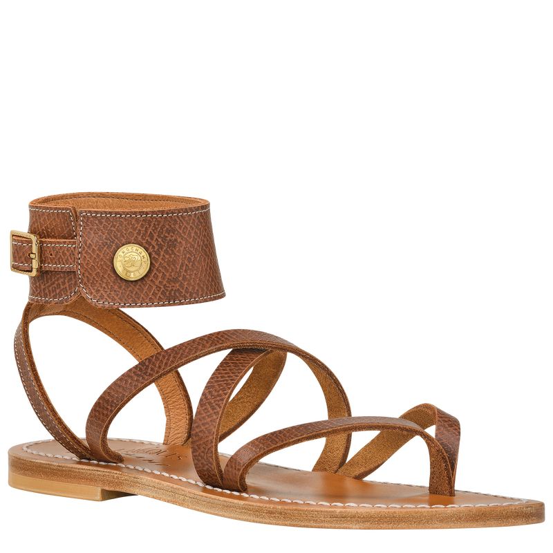 Sandalias long champ Leather Mujer Marrones | COUZ8743