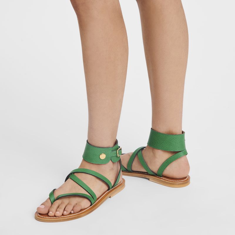 Sandalias long champ Leather Mujer Verde | COYX8742