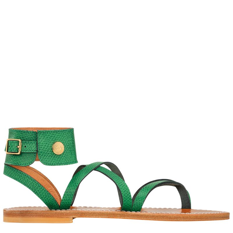 Sandalias long champ Leather Mujer Verde | COYX8742