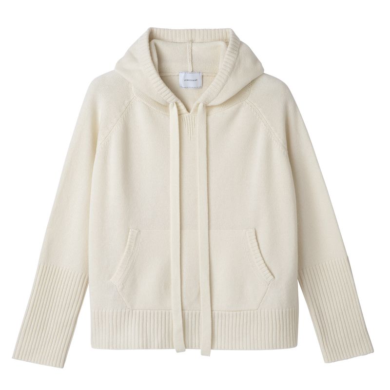 Suéter long champ Hoodie Knit Mujer Ecru | COSG8592