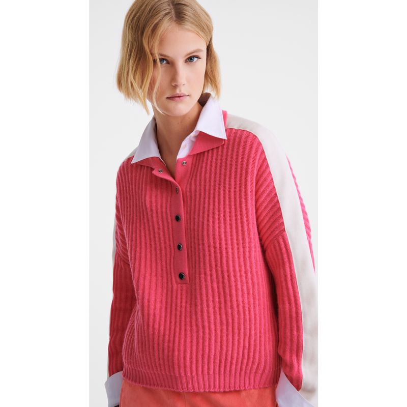 Suéter long champ Polo collar Knit Mujer Rosas | COMQ8607