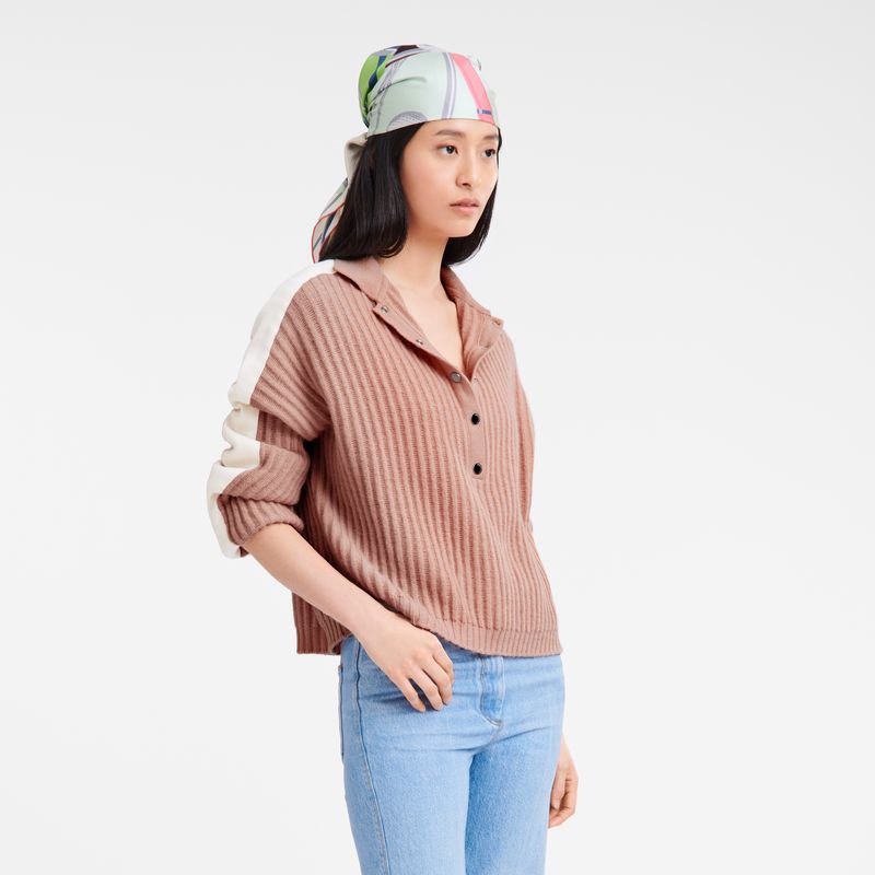 Suéter long champ Polo collar Knit Mujer Nude | COOK8676