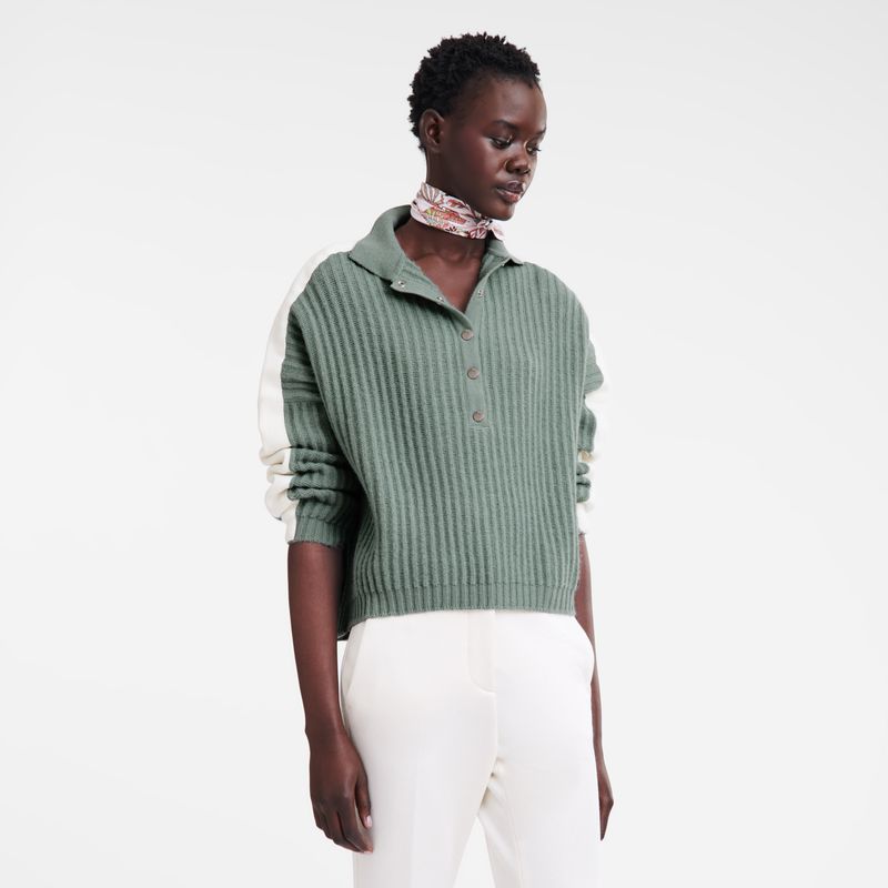 Suéter long champ Polo collar Knit Mujer Celadon | COIL8677