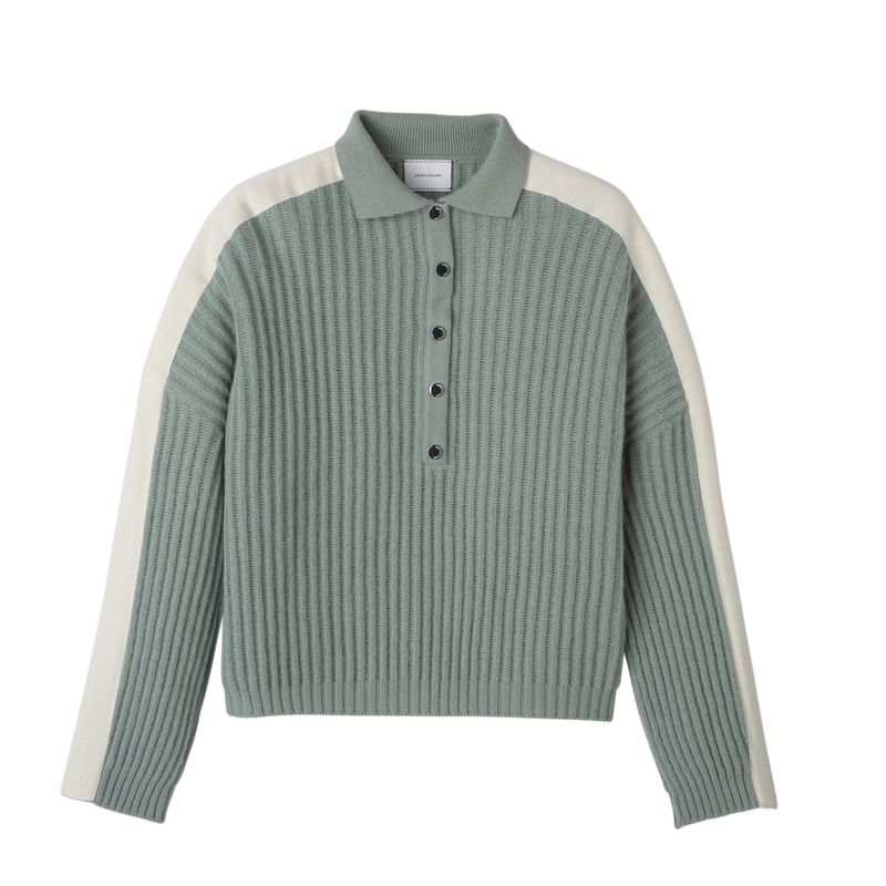 Suéter long champ Polo collar Knit Mujer Celadon | COIL8677