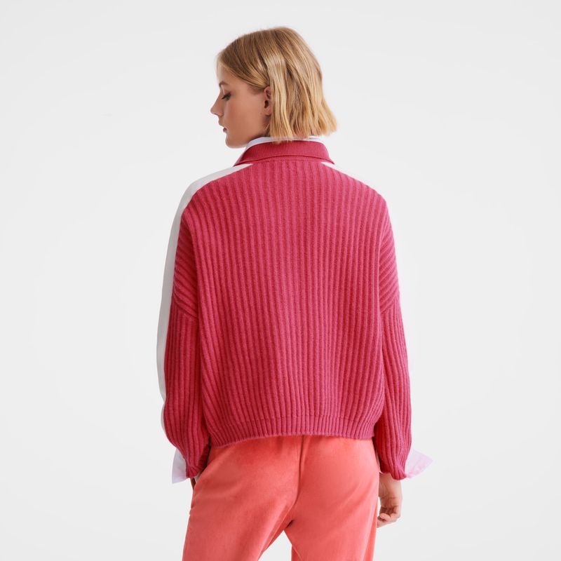 Suéter long champ Polo collar Knit Mujer Rosas | COQM8685