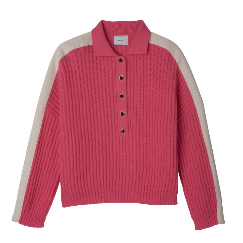 Suéter long champ Polo collar Knit Mujer Rosas | COQM8685