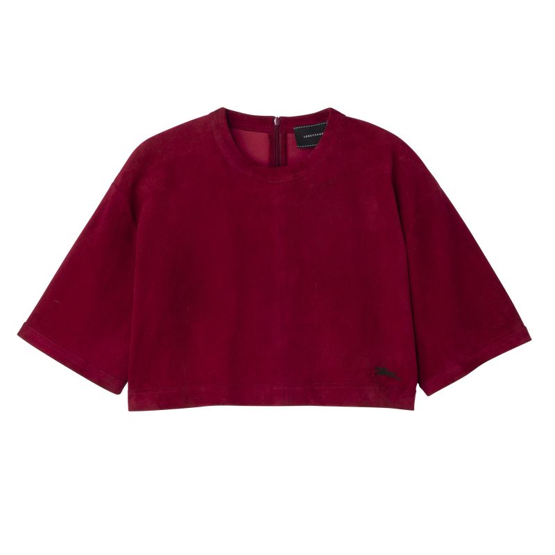 Tops long champ Leather crop Leather Mujer Beetroot | COPJ8642