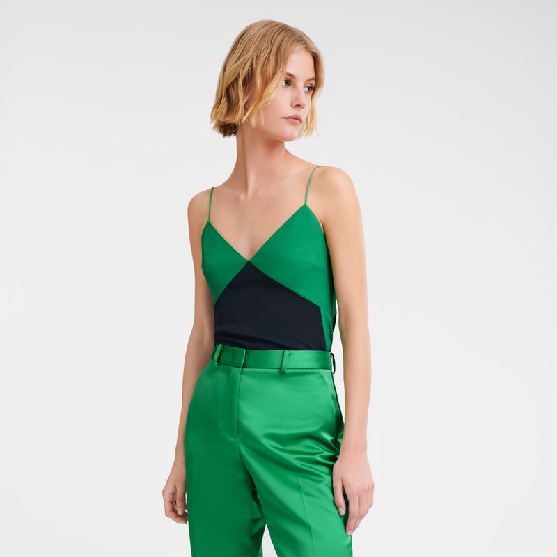 Tops long champ Thin strap Fluid crepe Mujer Verde Negras | COTC8628