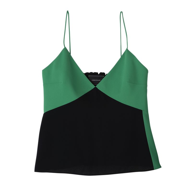 Tops long champ Thin strap Fluid crepe Mujer Verde Negras | COTC8628