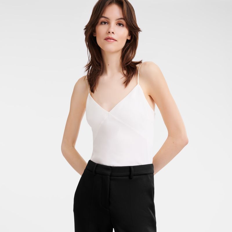 Tops long champ Thin strap Fluid crepe Mujer Ecru | COEB8630