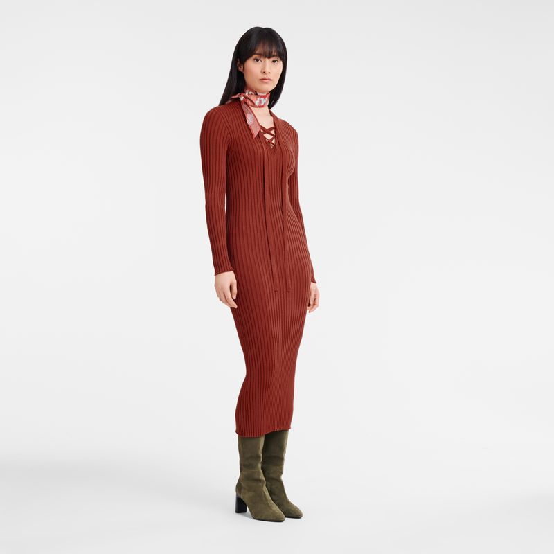 Vestido long champ Fitted long Knit Mujer Chestnut | COZU8561