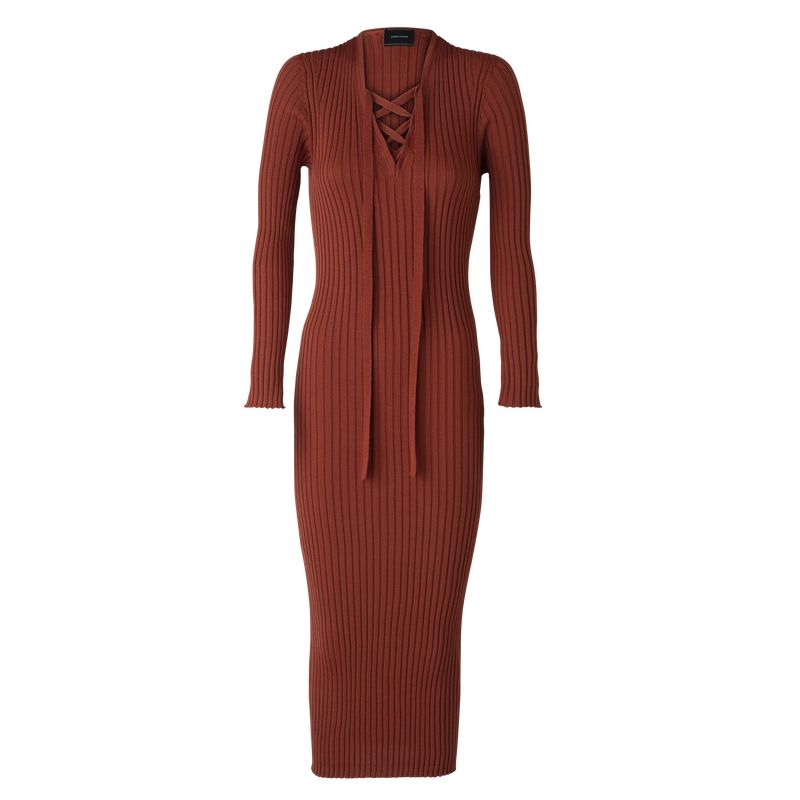 Vestido long champ Fitted long Knit Mujer Chestnut | COZU8561