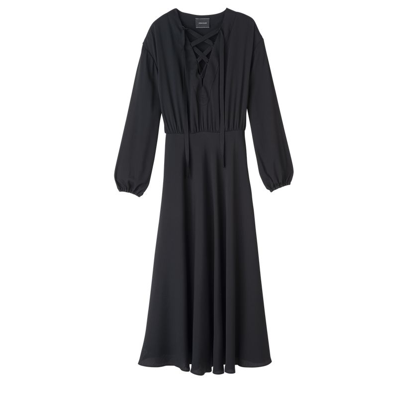 Vestido long champ Long Crepe de Chine Mujer Negras | CODF8568