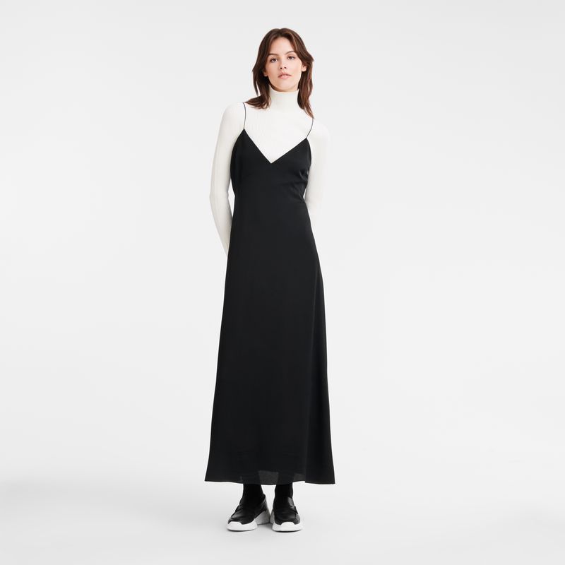 Vestido long champ Long Fluid crepe Mujer Negras | COPJ8571