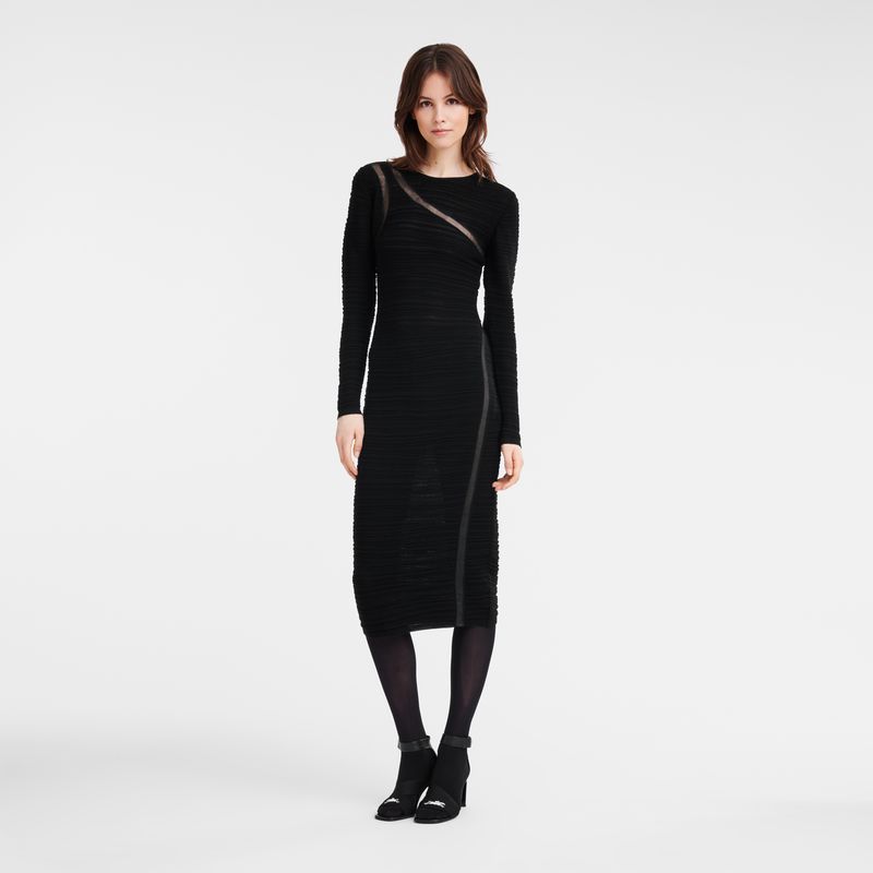 Vestido long champ Long Knit Mujer Negras | COZU8613