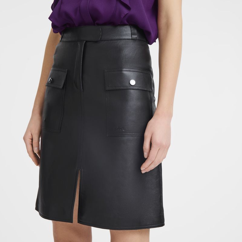 Vestido long champ Skirt Leather Mujer Negras | COCT8559